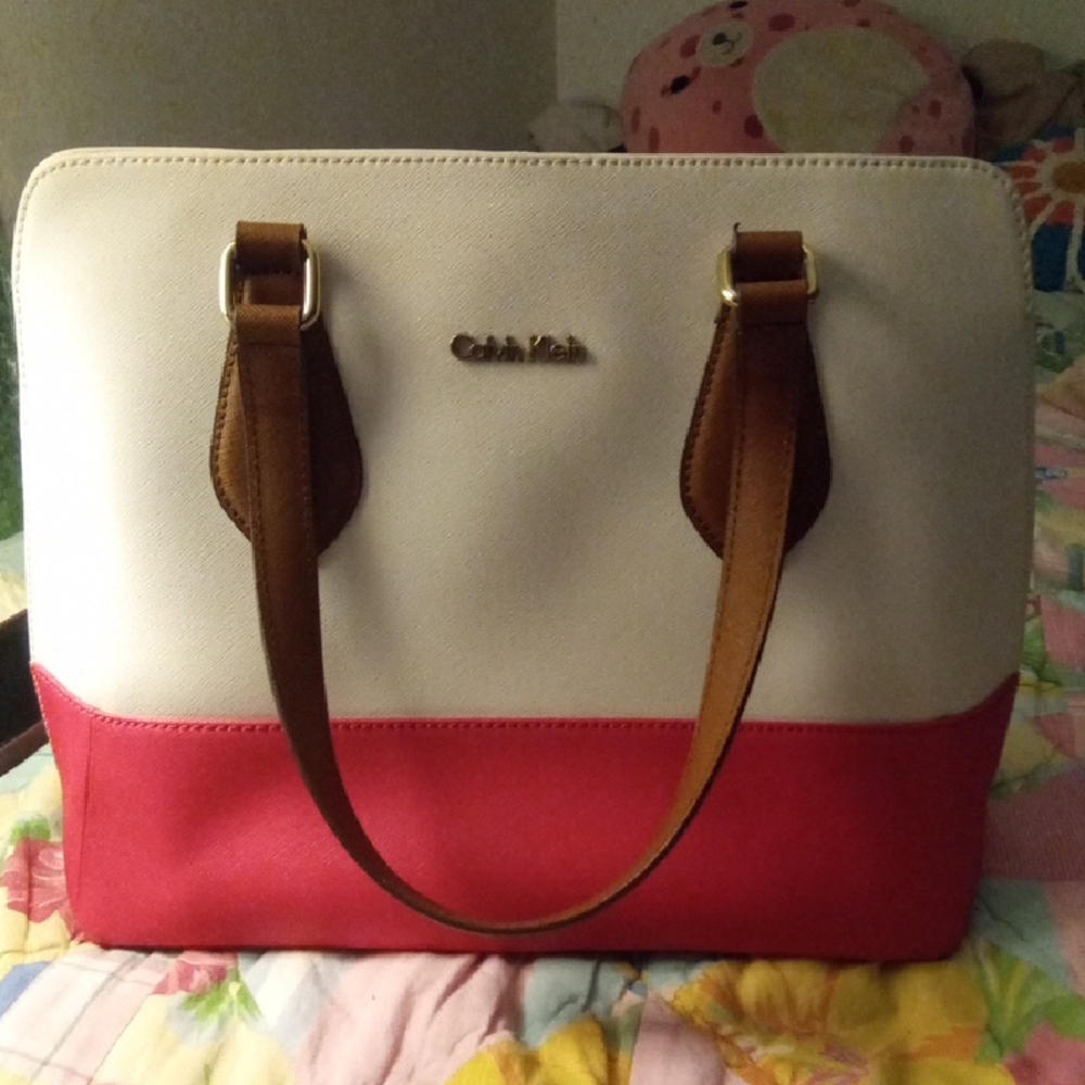Calvin Klein Two-Tone Pink and Cream Tote